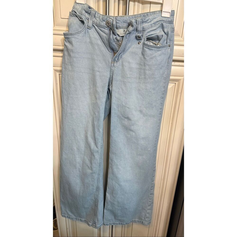 H&M Girls Elastic Waist Baggy Bootcut Leg Jeans Blue Denim Light Wash Size 16